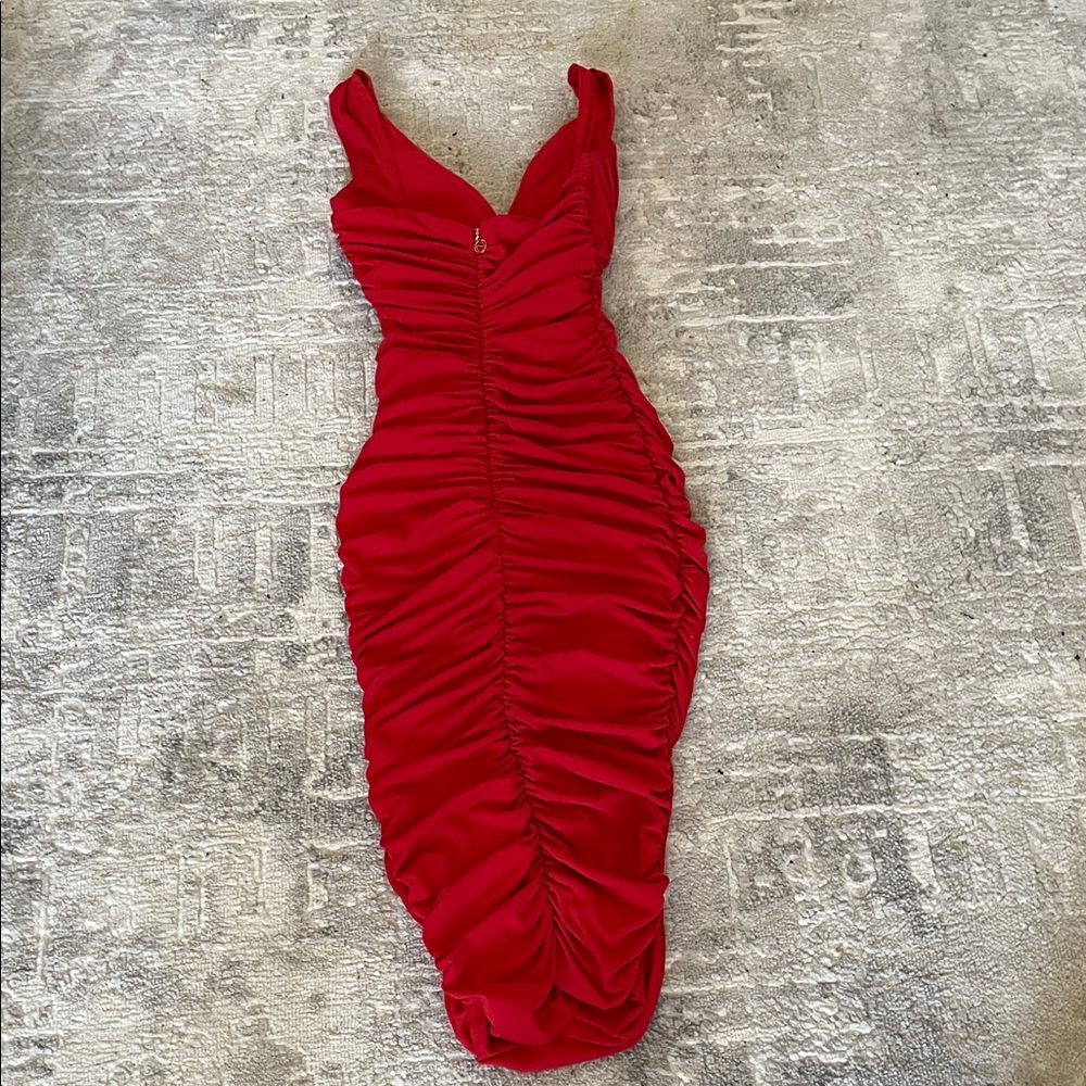 Nookie Red Backless Ruched Midi Dress - Picture 2 of 5